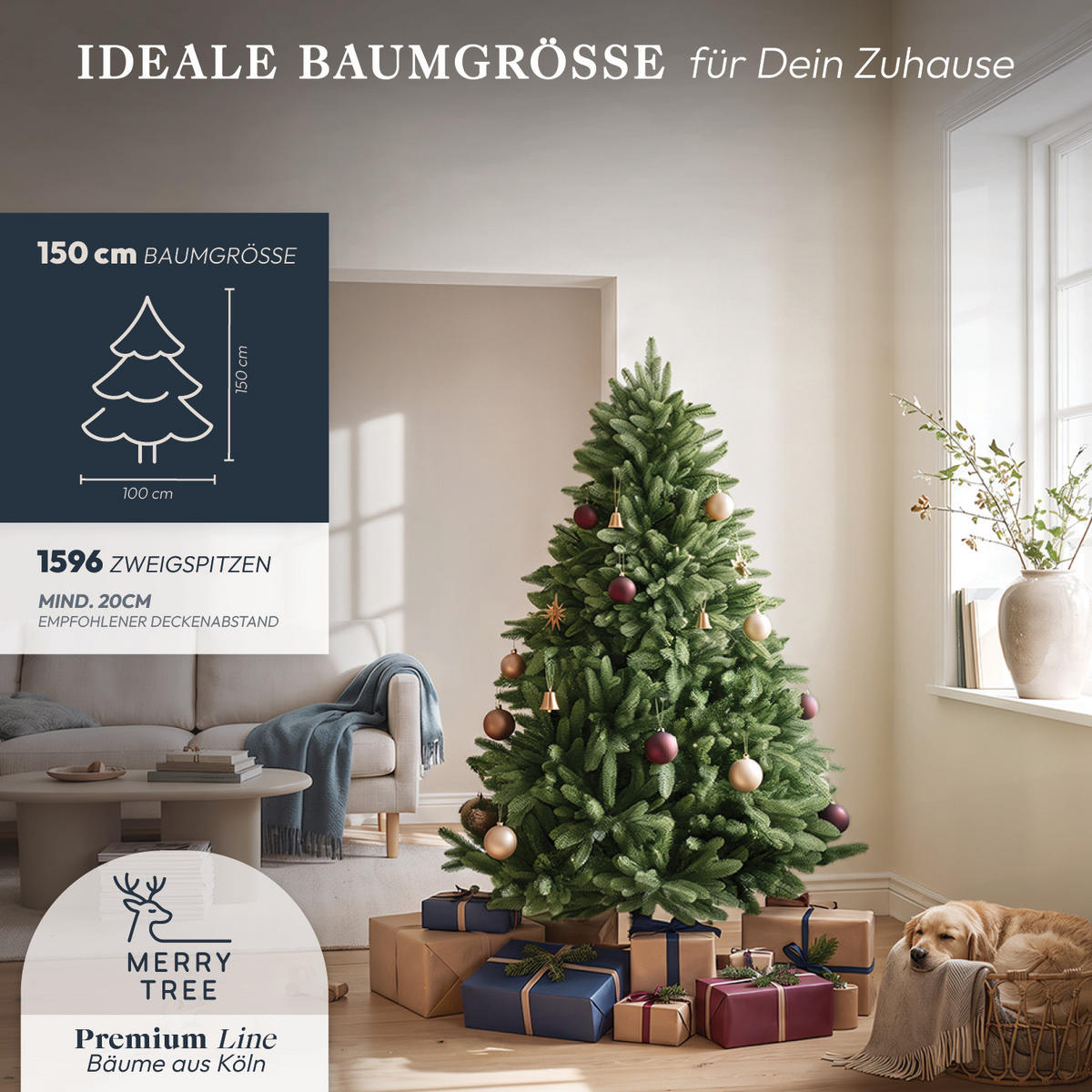 WEIHNACHTSBAUM mit PE-Spritzguss-Nadeln, 150 cm - Grün, Kunststoff (150cm) - Merry Tree
