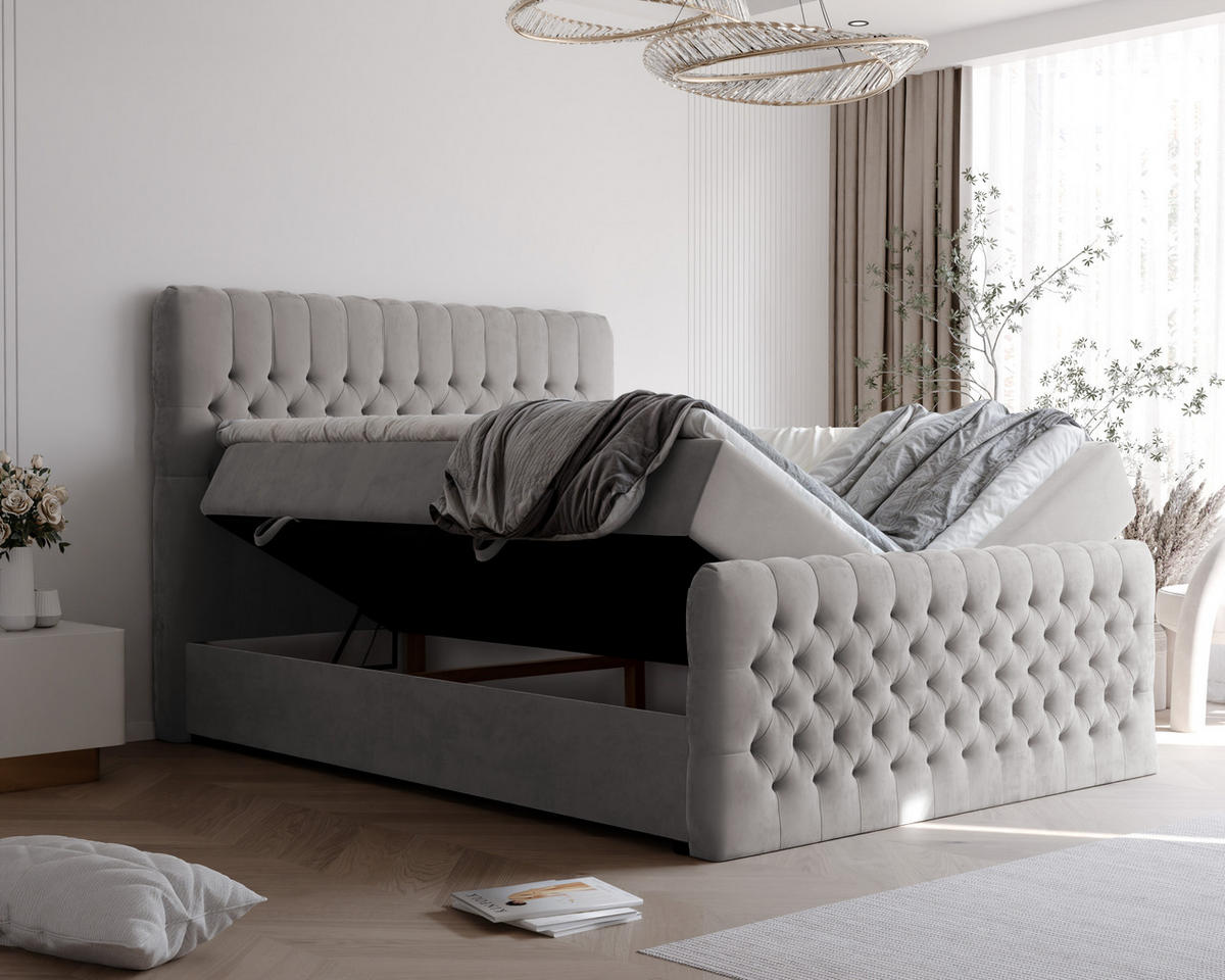 BOXBETT ALBA PLUS 140/200 cm mit Matratze und Topper, Grau - Grau, Textil (140/200cm) - Idohome