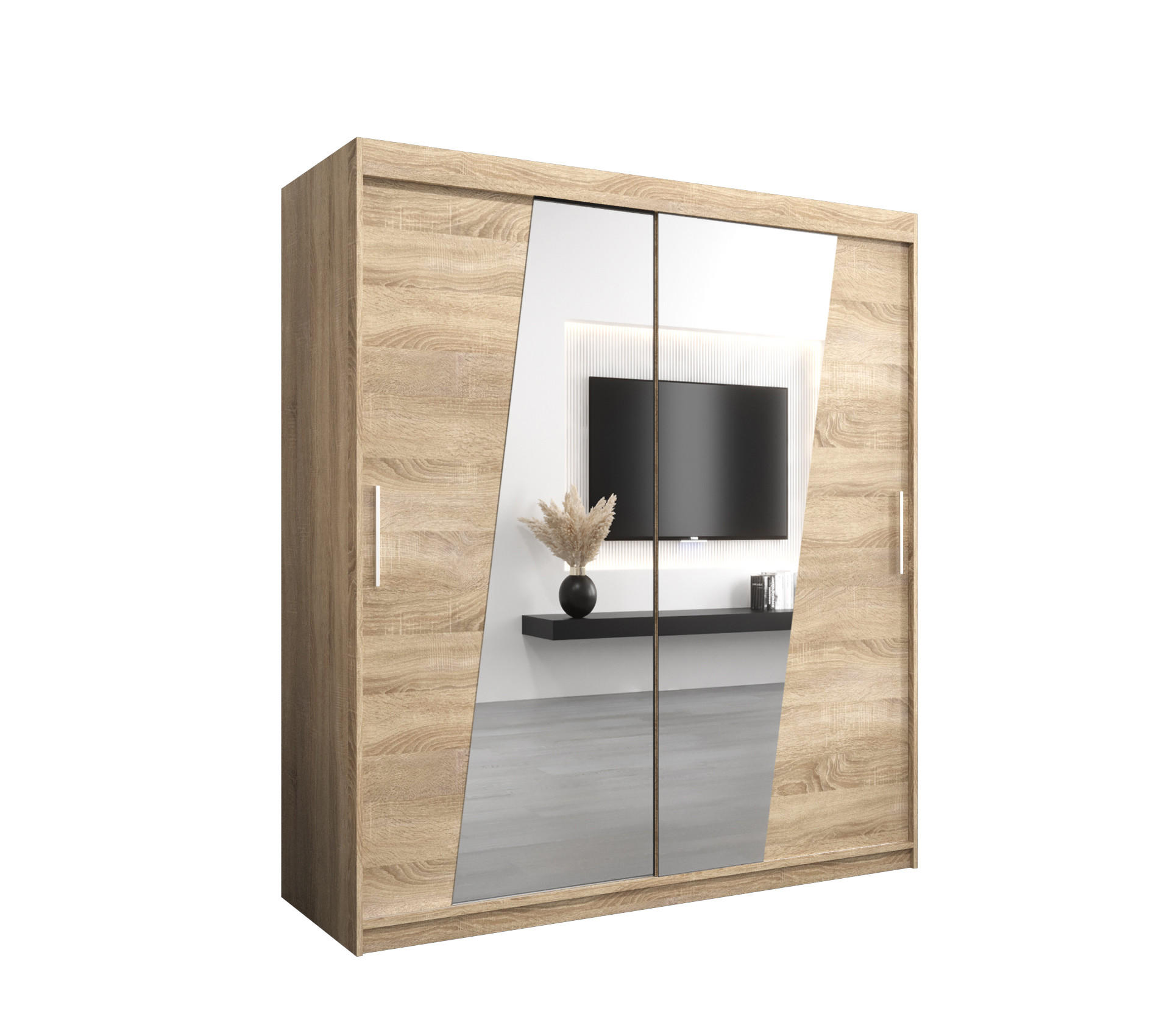 SCHWEBETÜRENSCHRANK 200/180/62 2-türig - Silberfarben/Sonoma Eiche, Holz/Kunststoff (180/200/62cm) - Abiks Möbel