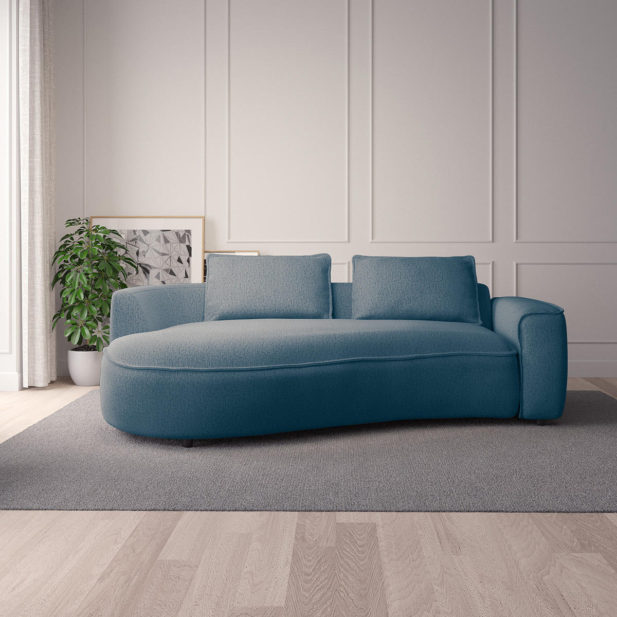2,5-SITZER SOFA - Blau/Schwarz, Kunststoff/Textil (217/82/146cm) - home24