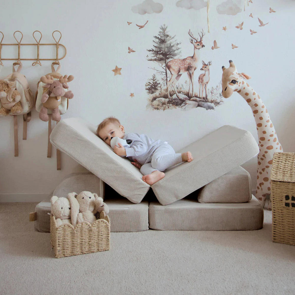 KINDERSOFA Pocket Basic modular 4-tlg. aus Slimcord in Beige - Ecru, Textil (120/25/60cm) - MeowBaby