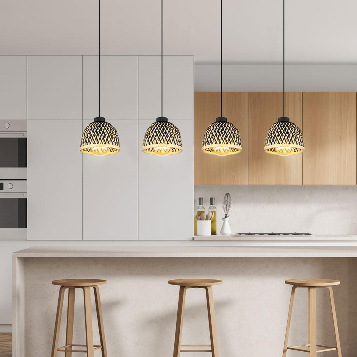 HÄNGELEUCHTE Metall Bambus Braun COLLY - Schwarz, Holz (119/20/120cm) - Globo Lighting