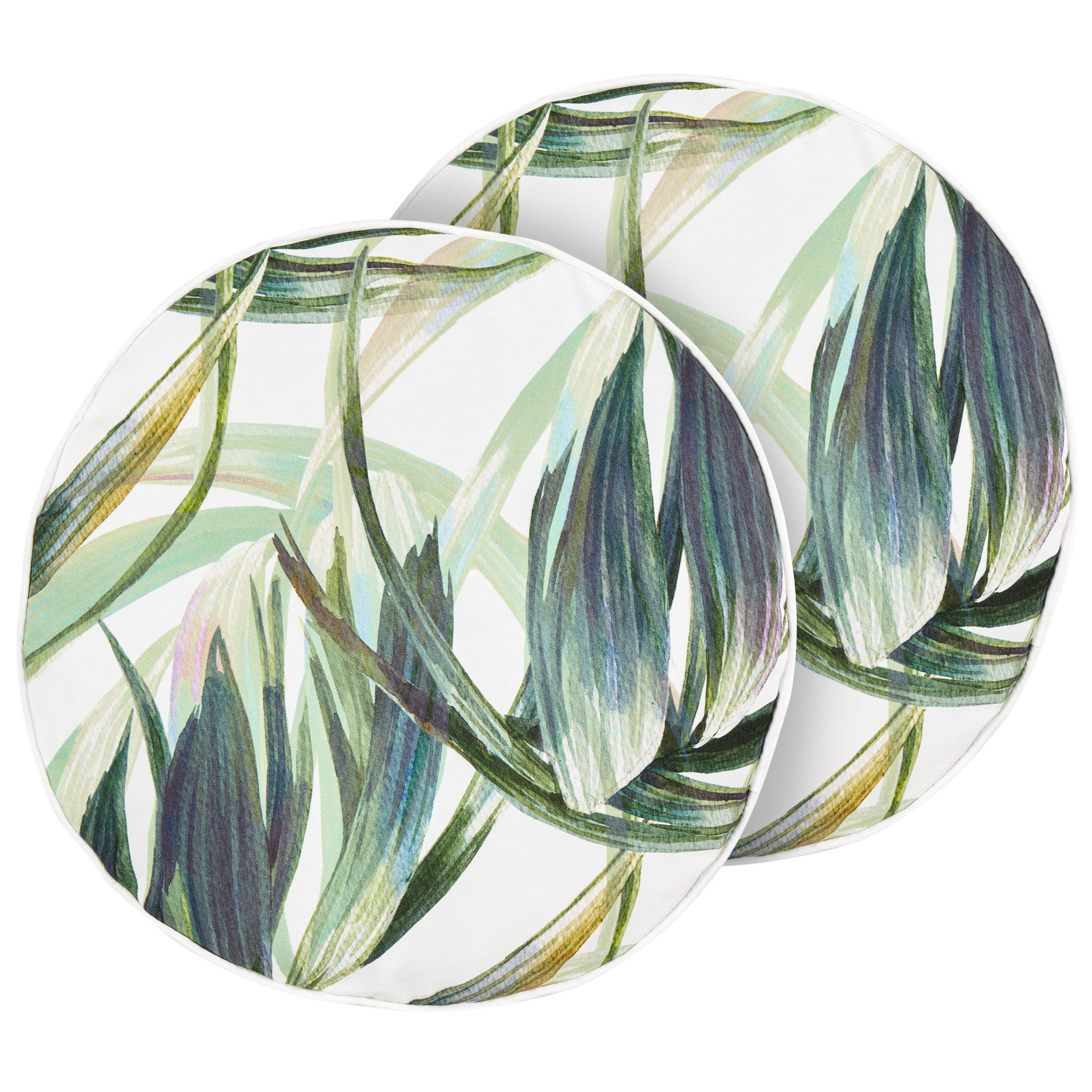 GARTENKISSEN 2er-Set Blattmotiv grün/weiß 40 cm Calderina - Grün, Textil (40/40cm) - Beliani
