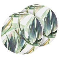 GARTENKISSEN 2er-Set Blattmotiv grün/weiß 40 cm Calderina - Grün, Textil (40/40cm) - Beliani