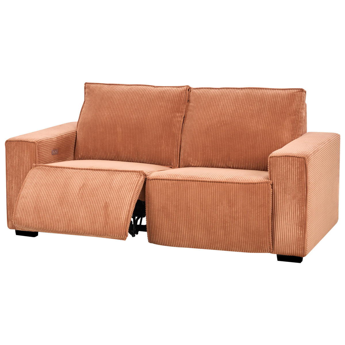 3-SITZER-SOFA Cord orange elektrisch verstellbar Nukari - Schwarz/Orange, Textil (190/93/92cm) - Beliani