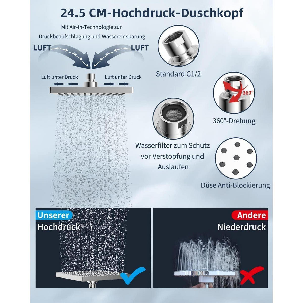 REGENBRAUSE Duschkopf Eckig 25 cm Chrom - Silberfarben, Metall (25/12.7/25cm)