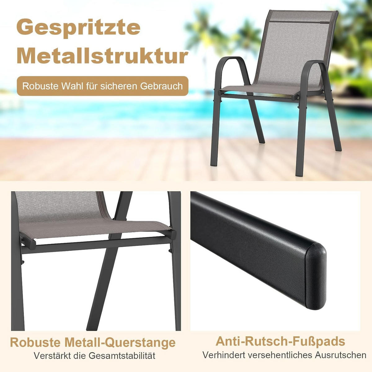 GARTENSTÜHLE Grau(4-teilig) - Grau, Metall (70/84/56cm) - COSTWAY