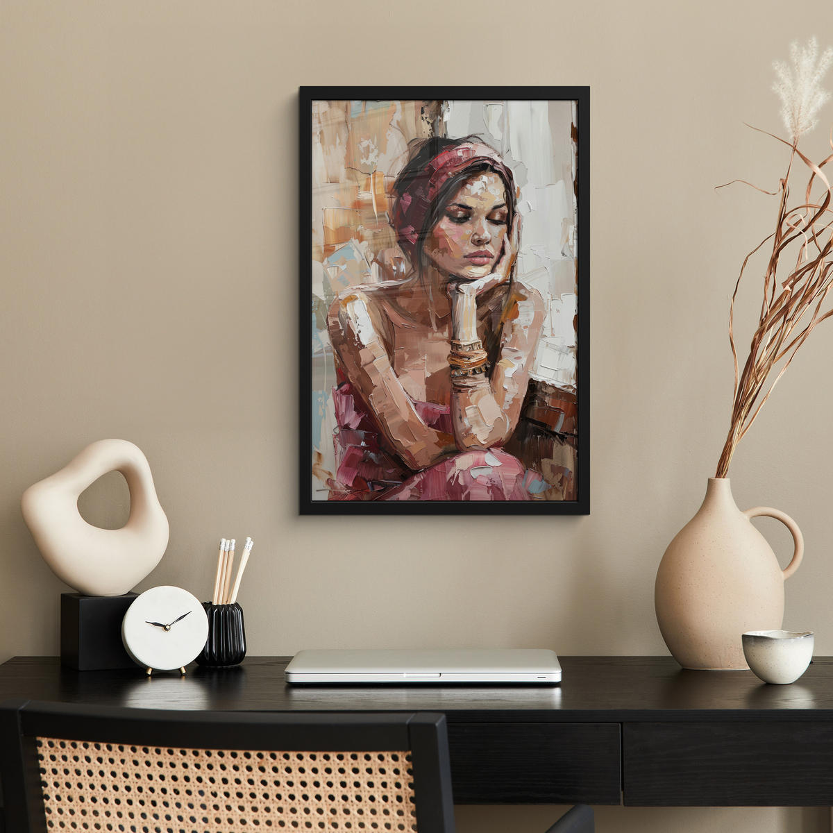 GERAHMTES BILD Frau - Lackierung - Porträt - Modern 40x60 cm - Altrosa, Papier (40/60cm) - MuchoWow