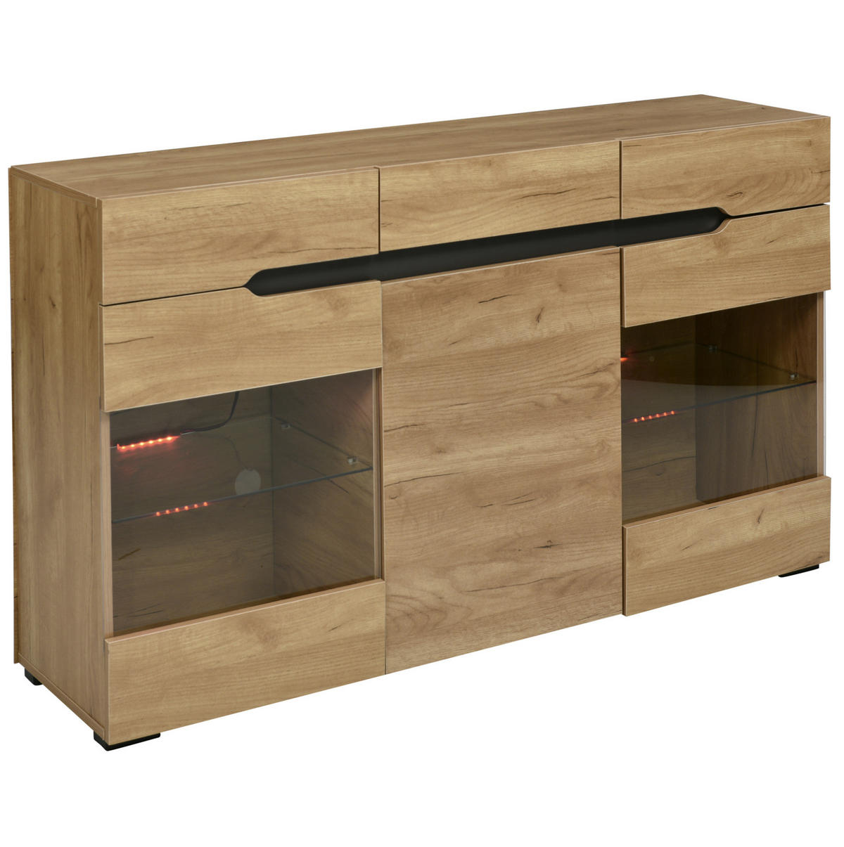 SIDEBOARD 140/35/80 cm aus Spanplatte mit LED-Beleuchtung Eichefarben - Naturfarben, Holzwerkstoff (140/80/35cm) - Modenvie
