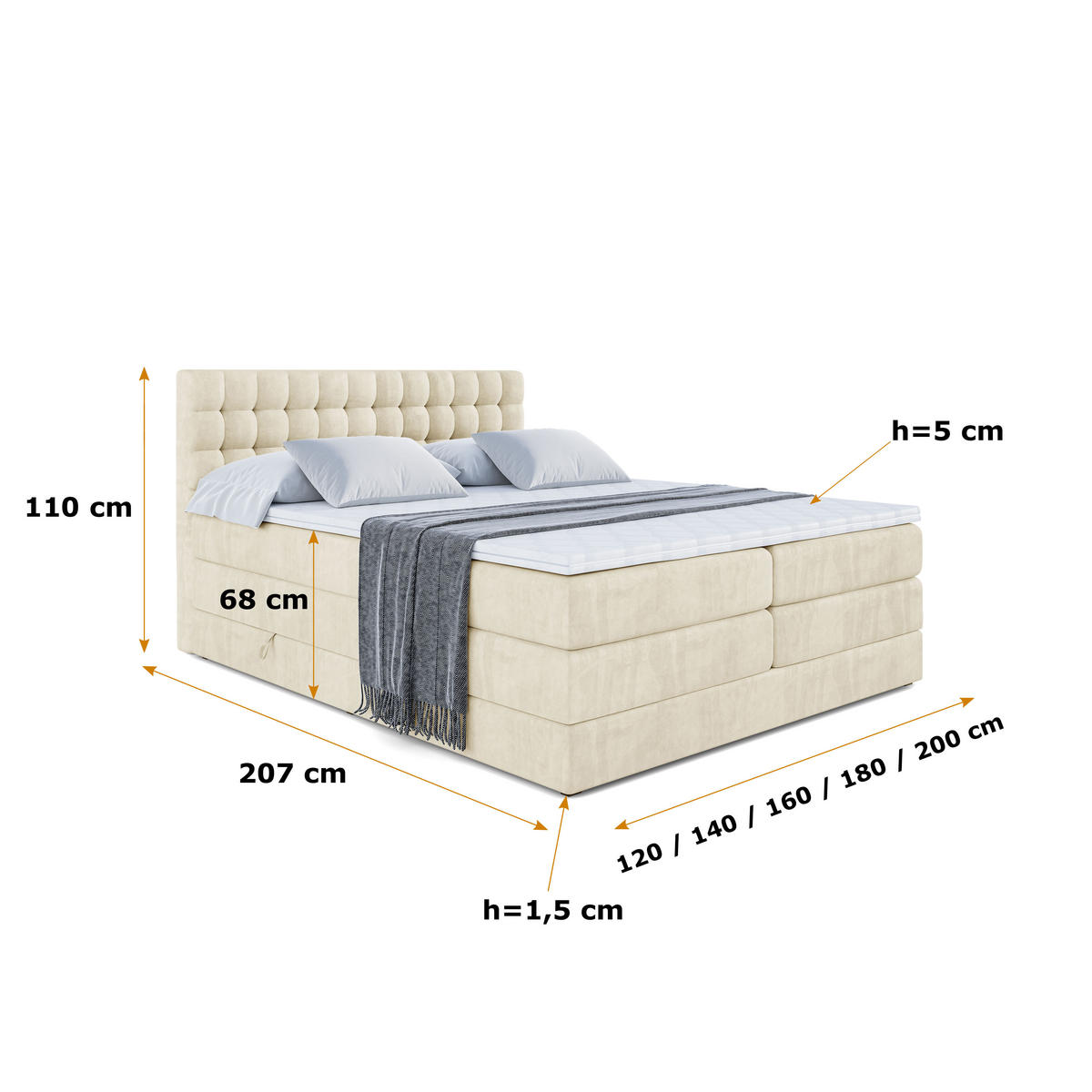 BOXSPRINGBETT VIONE KING - 180 x 200 - H3/H4 - Beige - Beige, Holzwerkstoff (180/200cm) - ALTDECOR