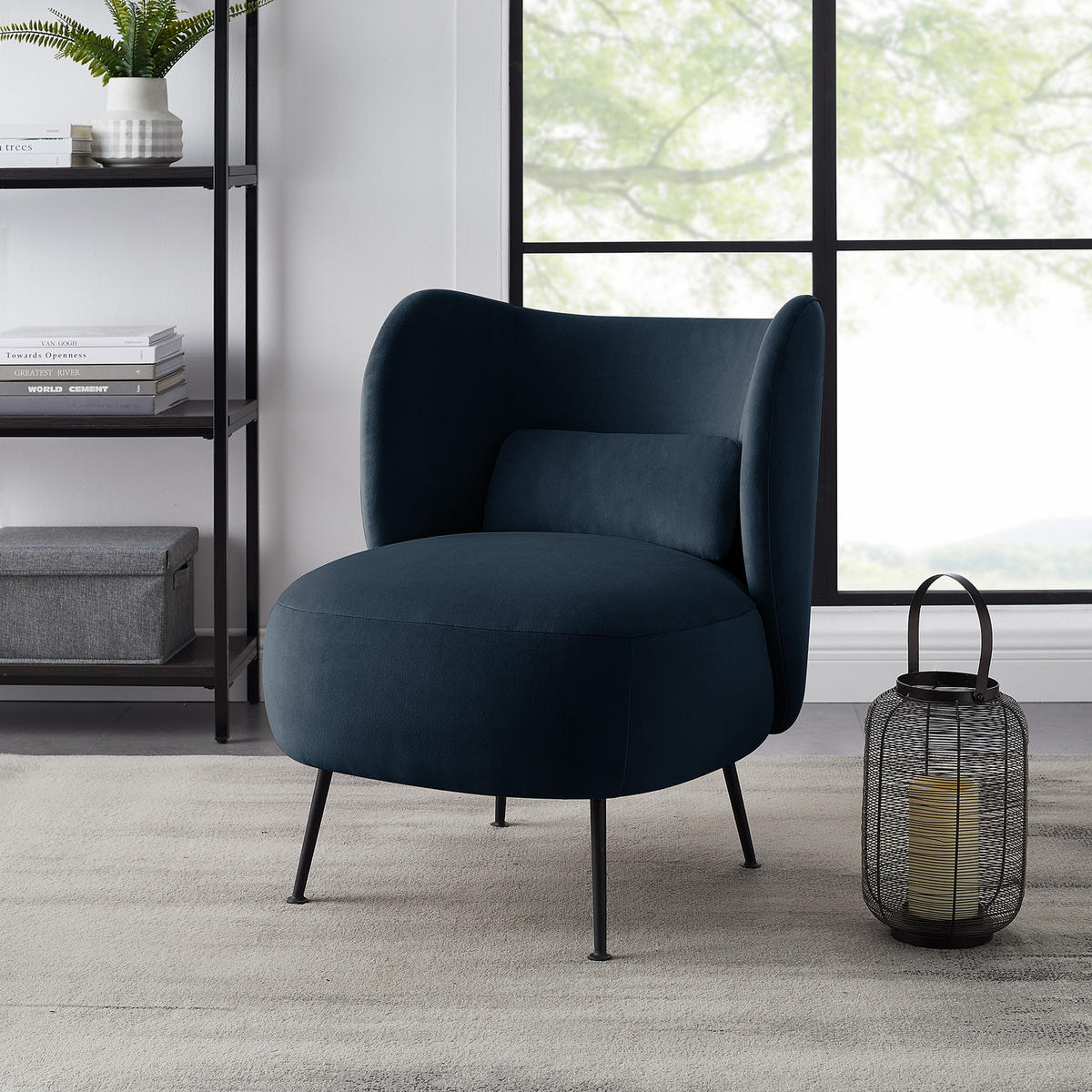 LOUNGESESSEL - Massivholz / Textil - Blau/Schwarz, Textil/Metall (61/78/71cm) - home24