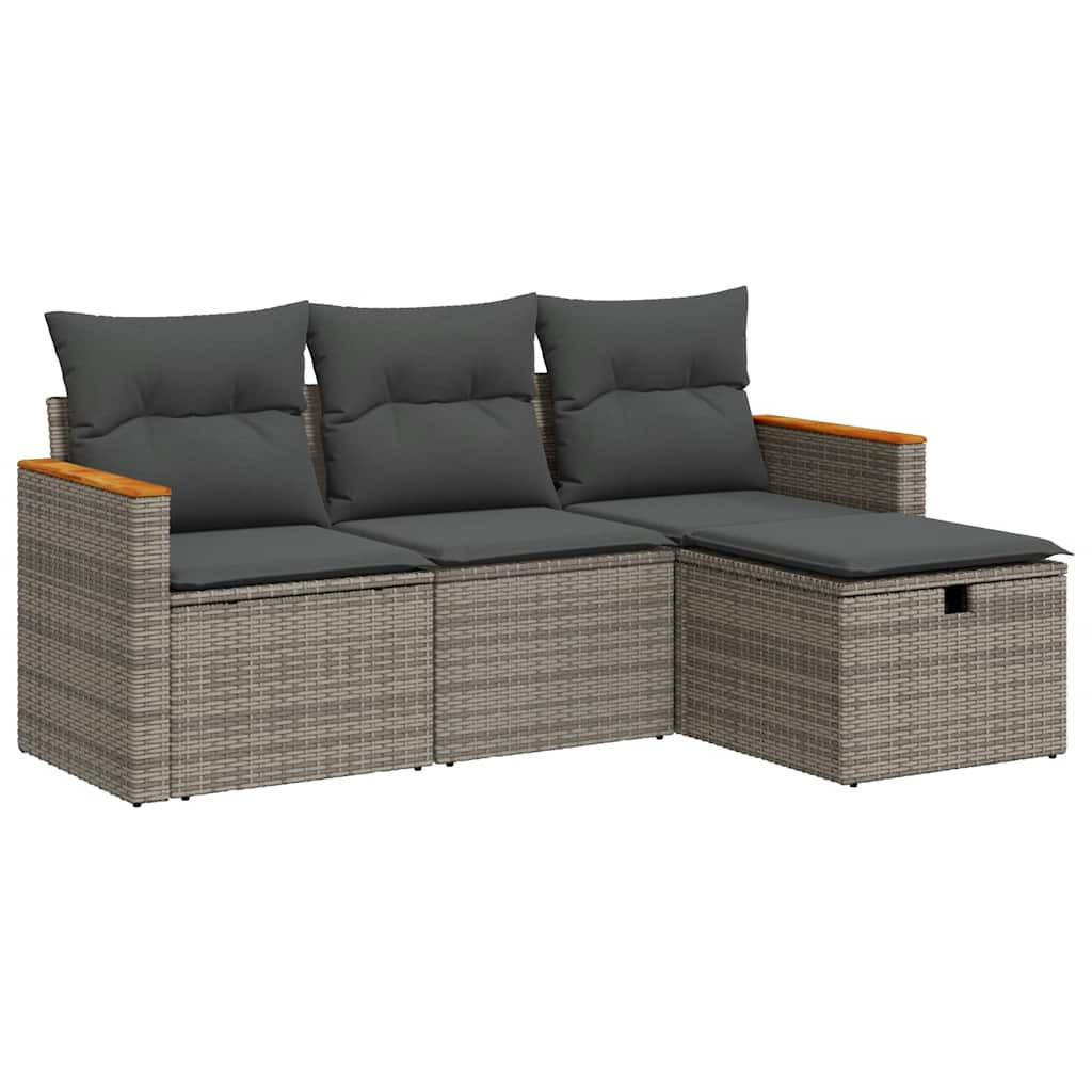 GARTEN-SOFAGARNITUR 4-TLG. Mit Kissen Grau Poly Rattan - Grau, Kunststoff - vidaXL