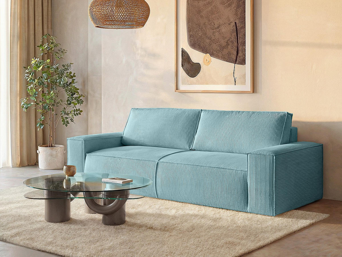 SCHLAFSOFA 4-Sitzer - Cord - Türkisblau - AMELIA - Türkis, Textil (257/85/102cm) - Vente-Unique