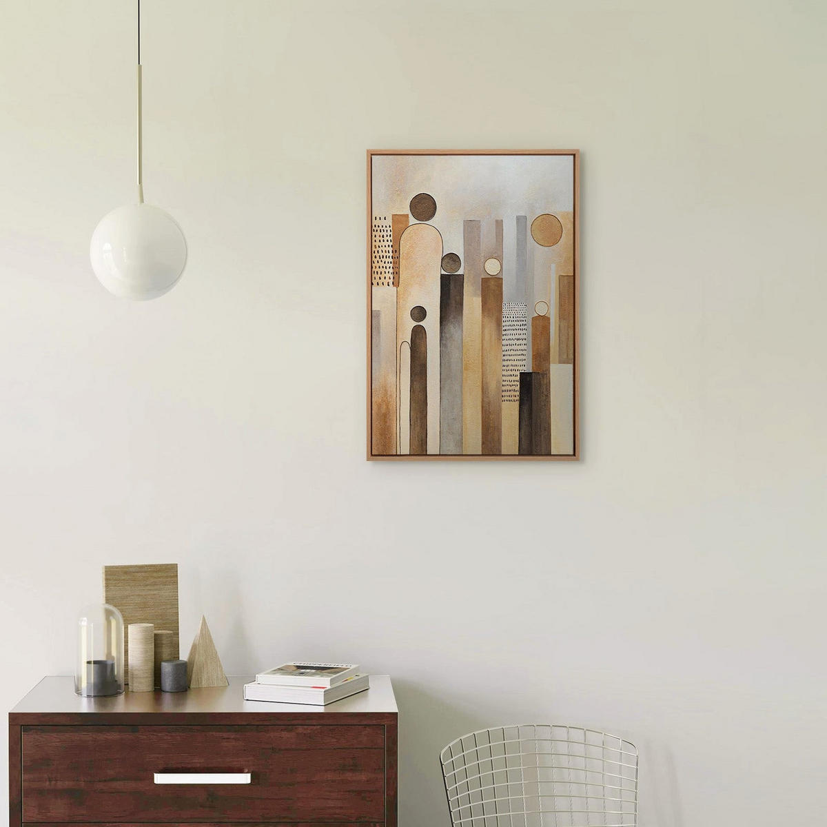 GEMÄLDE Stadt der Figuren Schattenfugenrahmen Eichefarben 60x40 cm - Eichefarben, Holz (60/40cm) - YS-art gallery