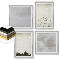 WANDBILDER 4er Set - 50x50 cm & 40x60 cm Silberner Rahmen - Minimalistische Vögel im Flug - Silberfarben, Kunststoff (50/50cm) - ArtPrintCave
