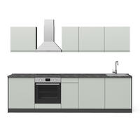 KÜCHENZEILE R-Line, Pastellgrün/Anthrazit, 280 cm Arbeitsplatte Satin - Pastellgrün/Anthrazit, Holzwerkstoff (280/206.8/60cm) - Vicco