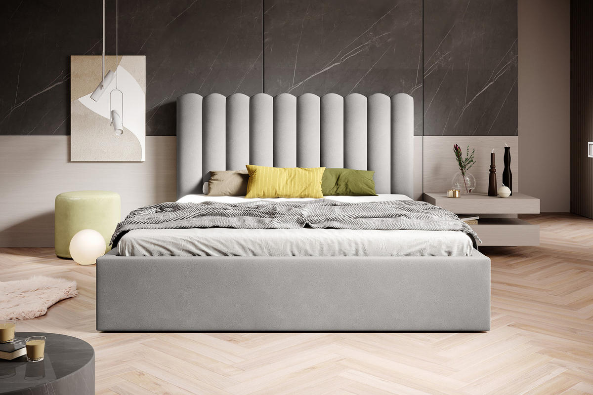 POLSTERBETT mit Kopfstütze Priesa 120x200 cm, Hellgrau - Hellgrau, Textil (120/200cm) - Fedve
