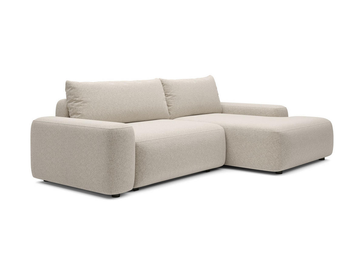 ECKSOFA RUOTA Creme Boucle-Stoff mit Schlaffunktion - Creme, Holz (264/162cm) - MASSENO