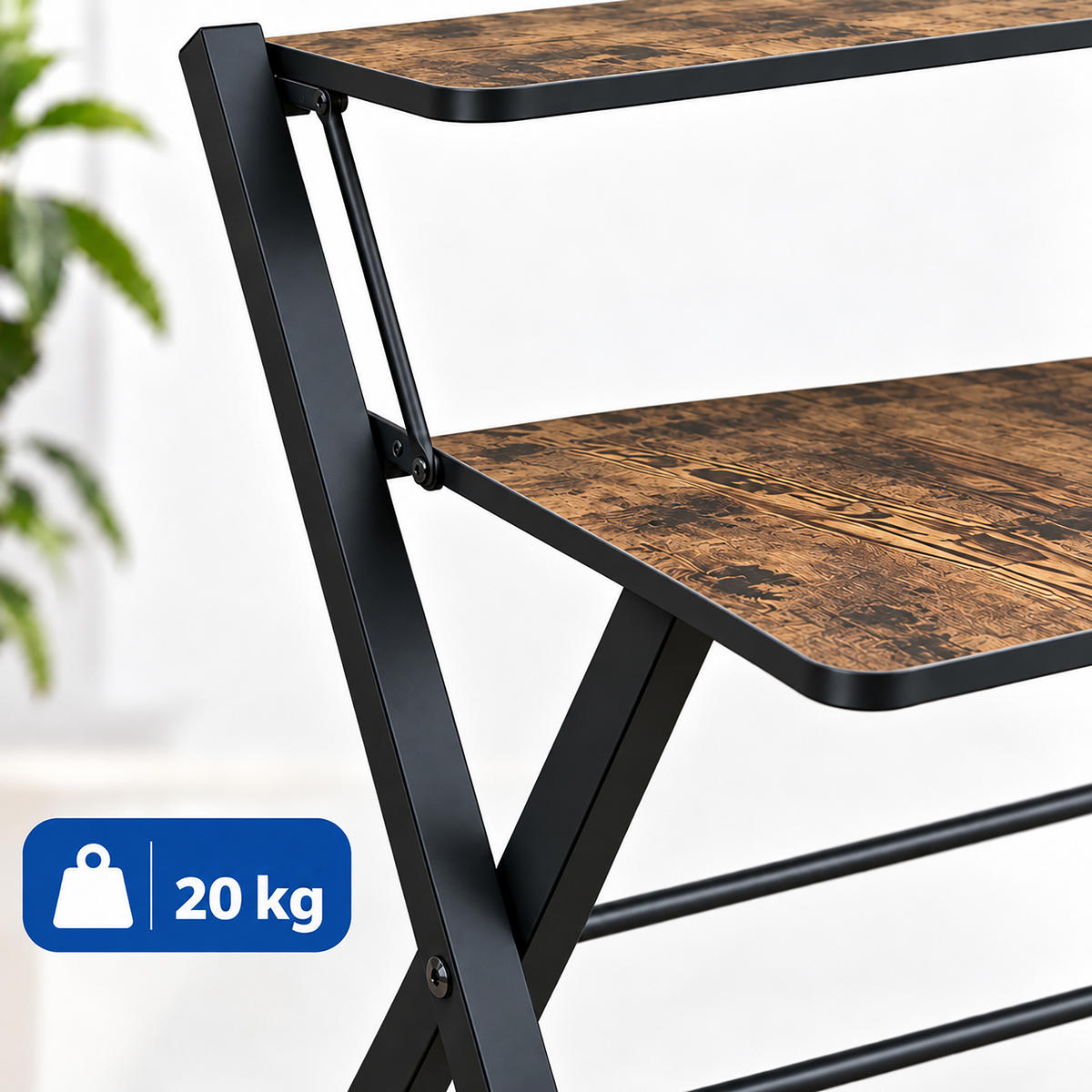 SKRIVBORD Brun Svart fällbart med monitorhylla MDF metall - Multicolor, Träbaserade material/Metall (56/70/82cm) - Relaxdays