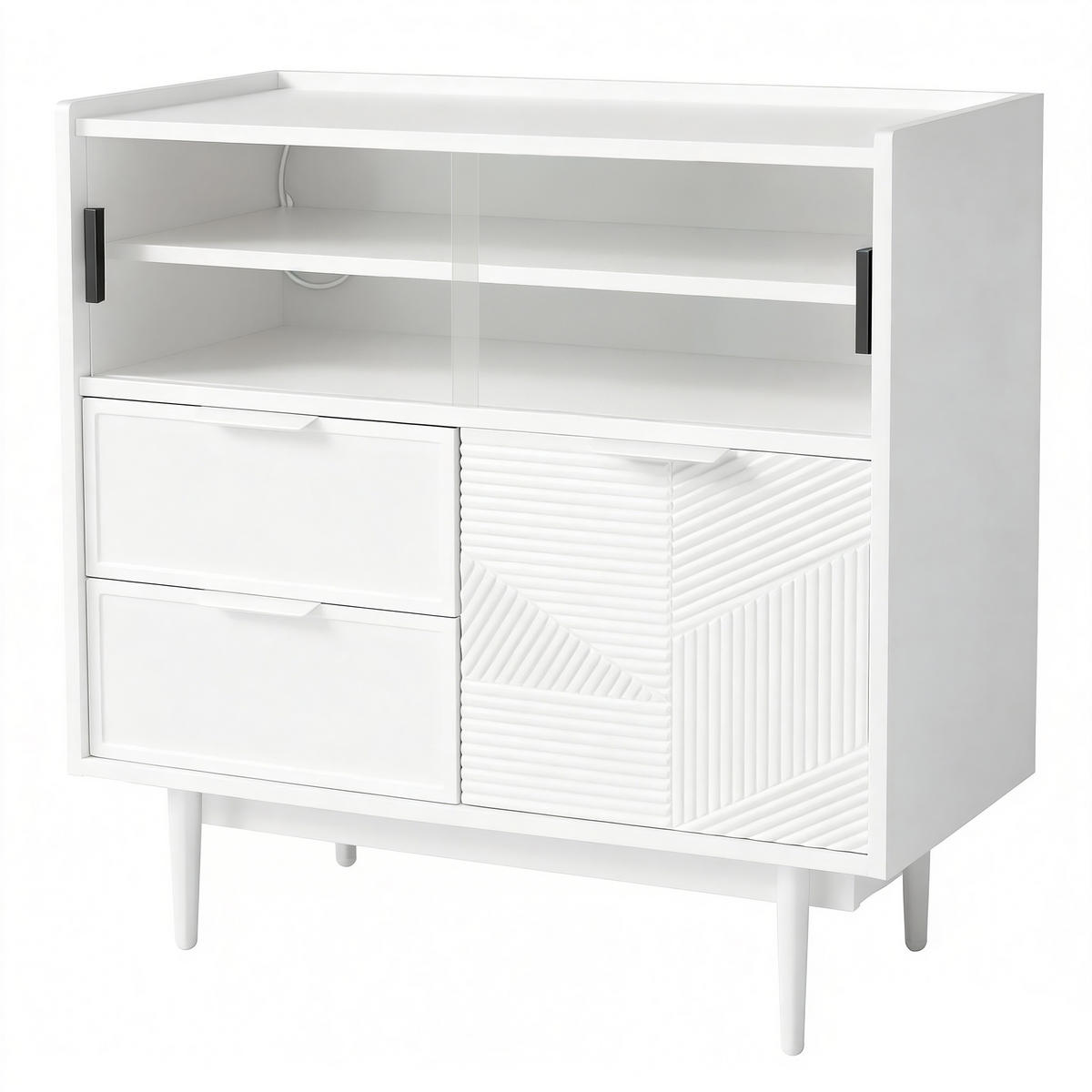 AUFBEWAHRUNGSSCHRANK mit LED-Lichtleiste, MDF Weiß, mit Glasschiebetür, 80/80/35 cm, Weiß - Weiß, Holzwerkstoff (35/80/80cm) - Redom