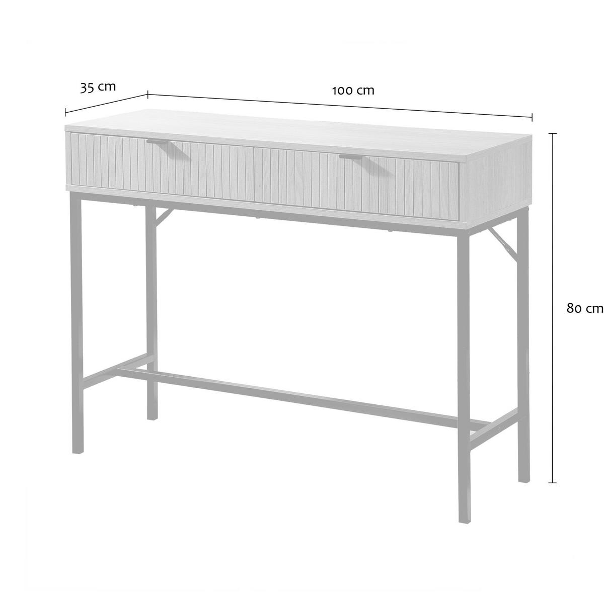 KONSOLE 2 Schubladen Front Effekt Holz mit Rillen - L100 x H80 cm - Eschefarben, Holzwerkstoff (41/35/80cm) - Calicosy