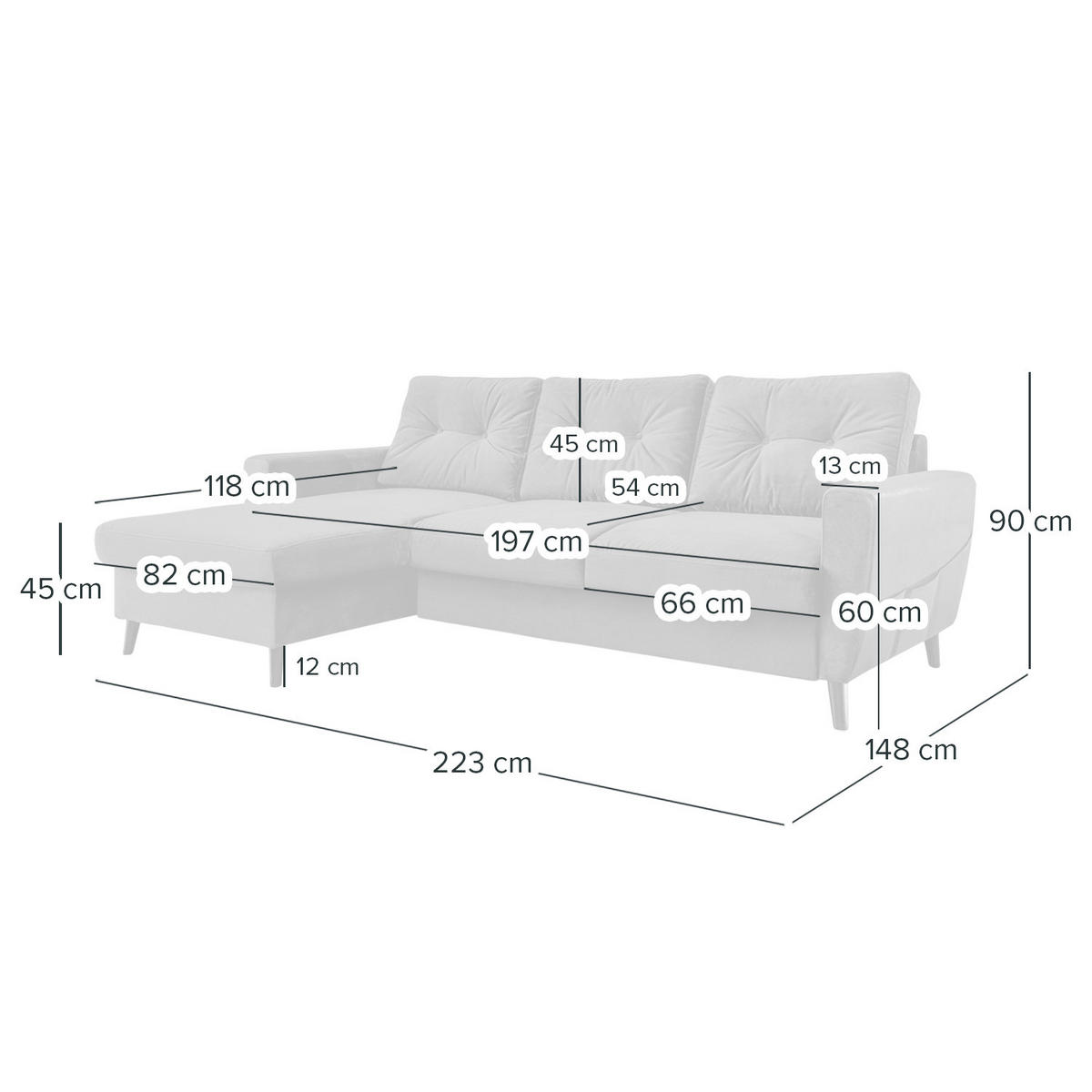 ECKSOFA mit Longchair - Schwarz/Dunkelblau, Buchenholz/Textil (233/148cm) - home24
