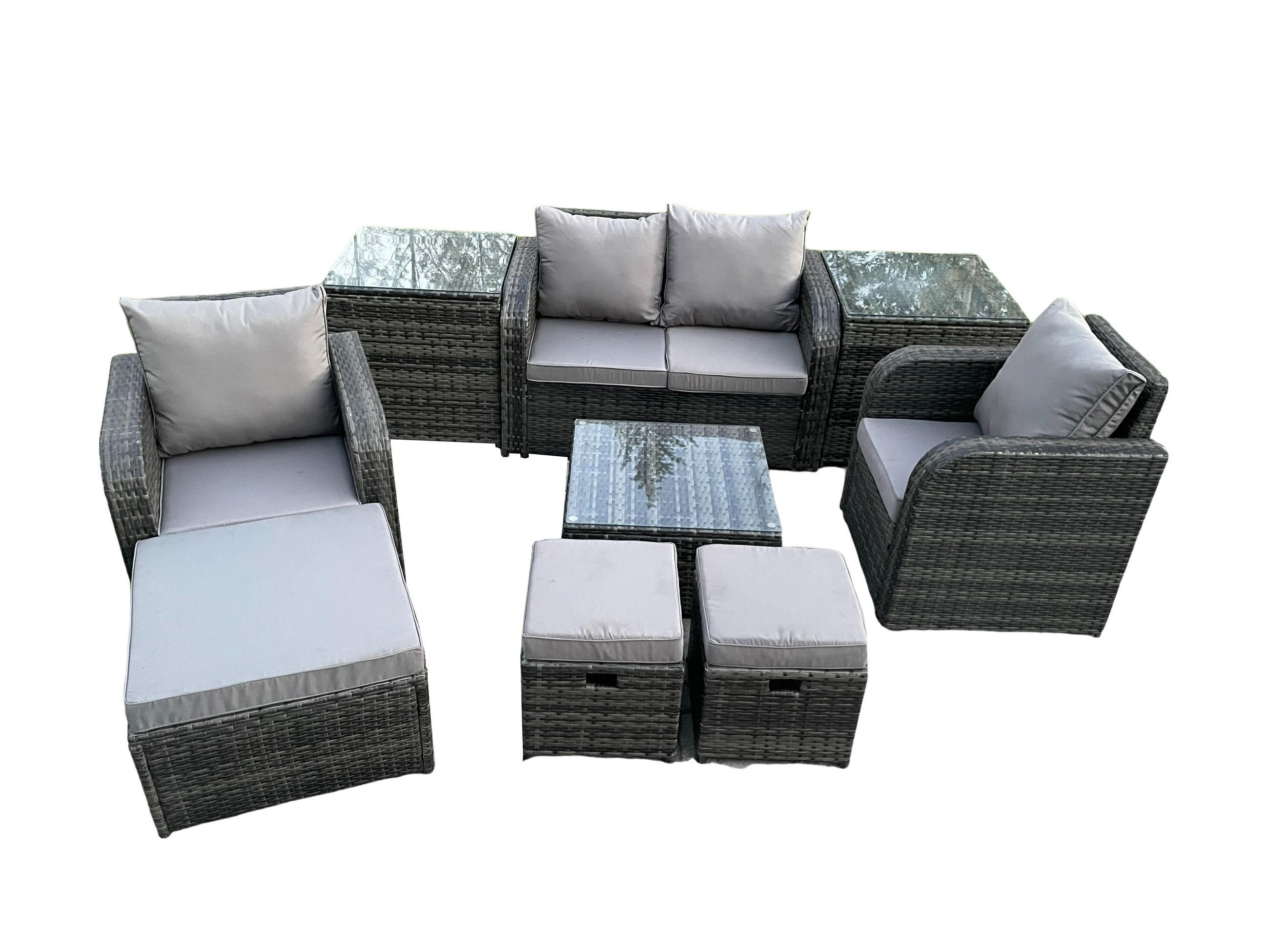 LOUNGESOFA-SET Polyrattan Dunkelgrau 7-Sitzer - Dunkelgrau, Metall - Fimous