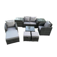 LOUNGESOFA-SET Polyrattan Dunkelgrau 7-Sitzer - Dunkelgrau, Metall - Fimous