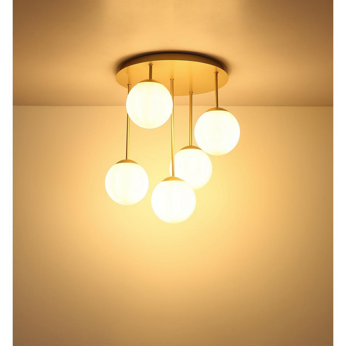 DECKENLEUCHTE HARMON Metall champagnerfarben matt, Opal - Champagner, Glas (37.5/37.5/51cm) - Globo Lighting