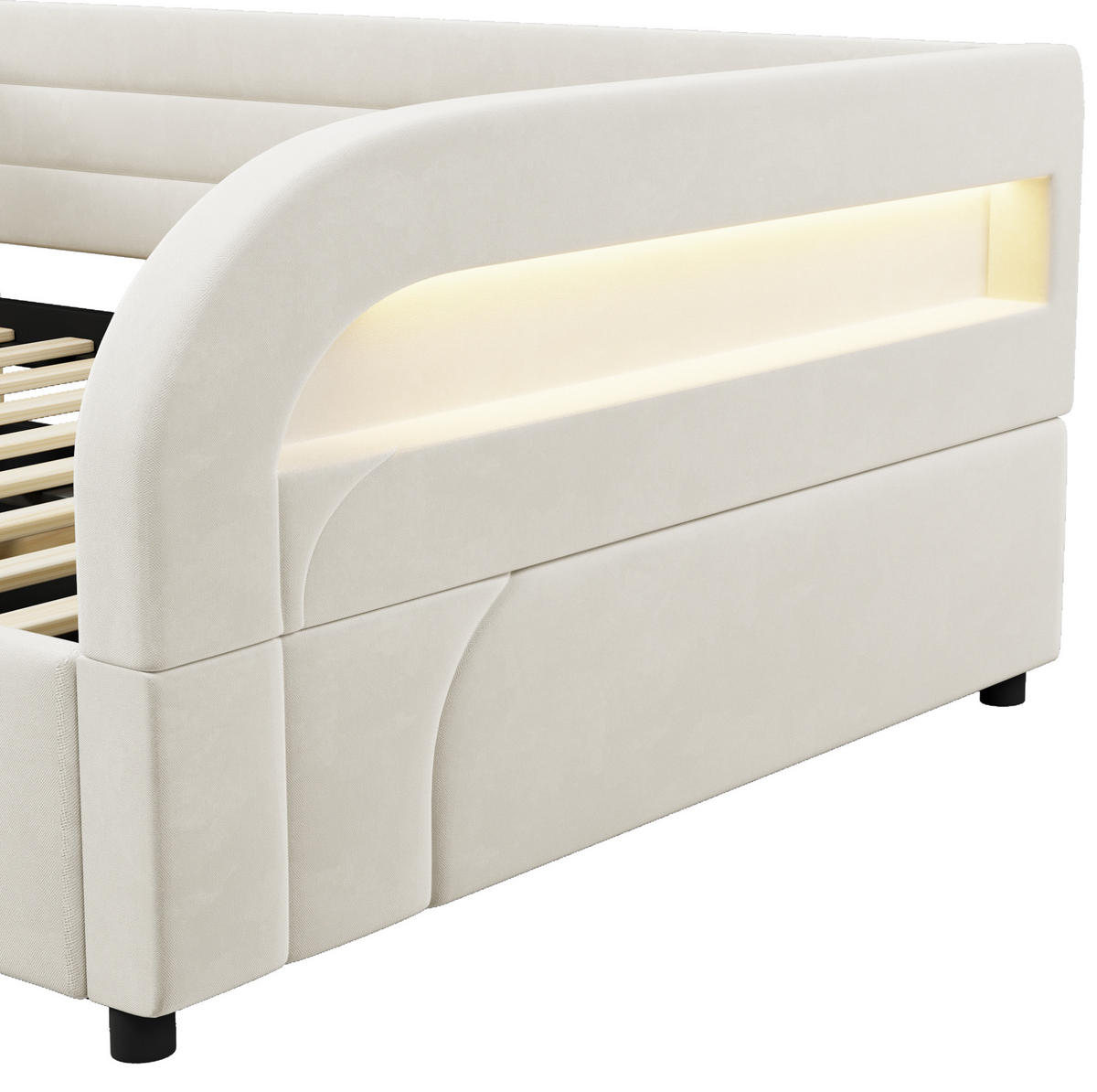 POLSTERBETT 140/200 cm Beige mit hydraulischem Stauraum und LED - Beige, Textil (140/200cm) - MIVRAY