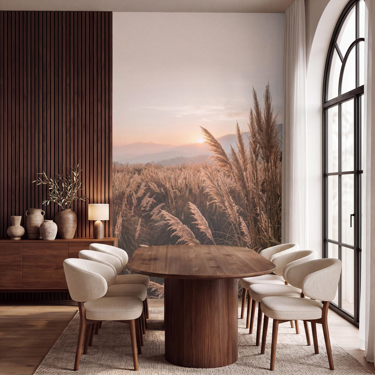 TAPETE - Gras - Feld - Sonne - Natur - 180x300 cm - Sandfarben, Papier (180/300cm) - OnlyWow