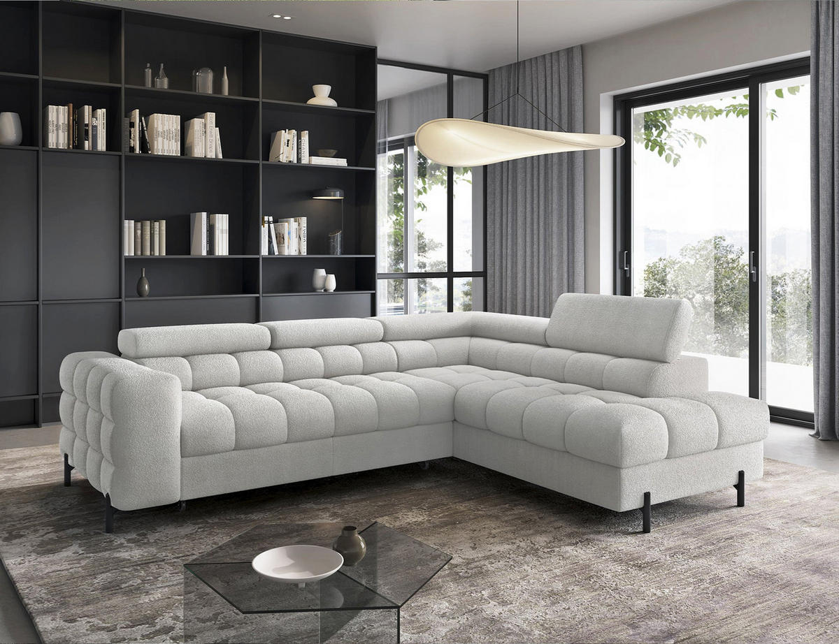 WOHNLANDSCHAFT FERUCCE Ecksofa L-Form – Polsterecke mit Schlaffunktion, Bettkasten & verstellbaren Kopfstützen 276 cm - Hellgrau, Kunststoff (276/200cm) - Wohnideebilder