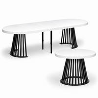 ESSTISCH rund ausziehbar 100/300/76 cm, Weiß, 54 cm Tischplatte + Lamellen-Metallgestell Schwarz - Schwarz/Weiß, Holzwerkstoff/Metall (100/300/76cm) - Damale Möbel