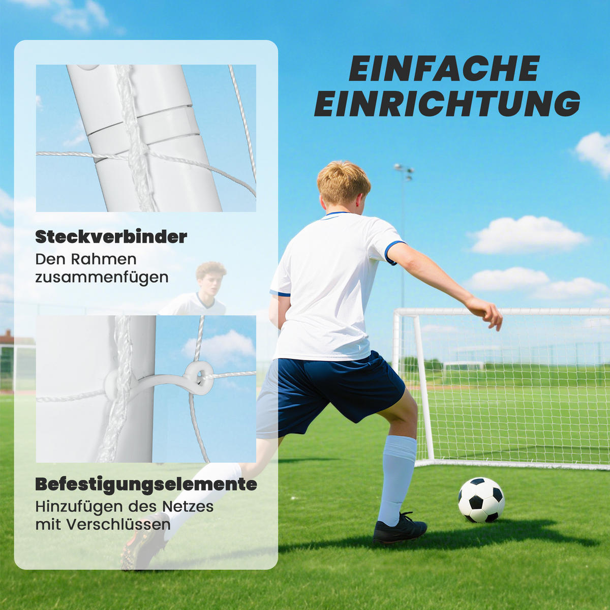 FUSSBALLTOR für Jugendliche & Erwachsene 180 x 92 x 124 cm Wetterfest - Weiß, Kunststoff (92/180cm) - SPORTNOW