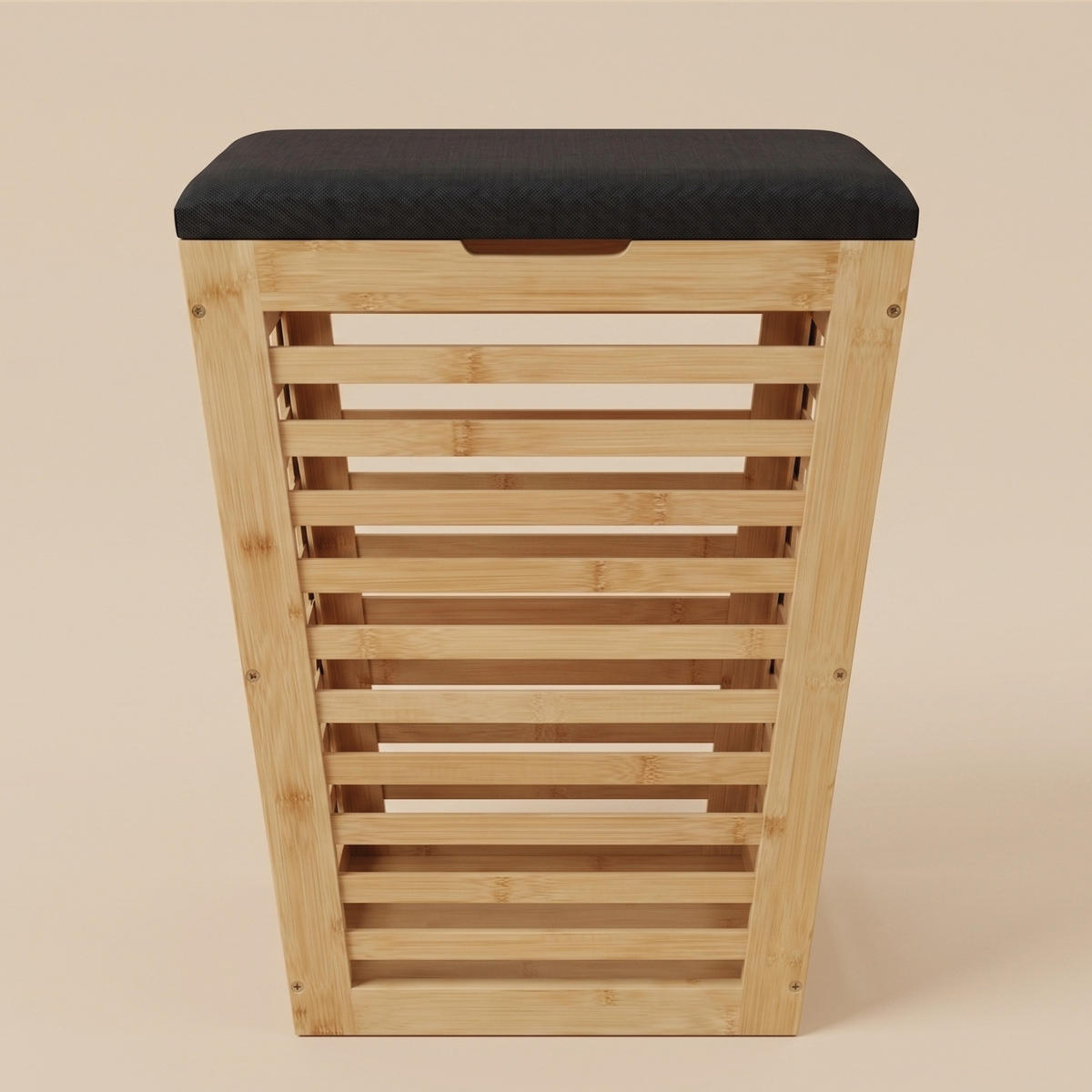 WÄSCHEKORB aus Bambus mit Sitzfläche 40/40/56 cm - Schwarz, Naturmaterialien (40/56/40cm) - NUXIO