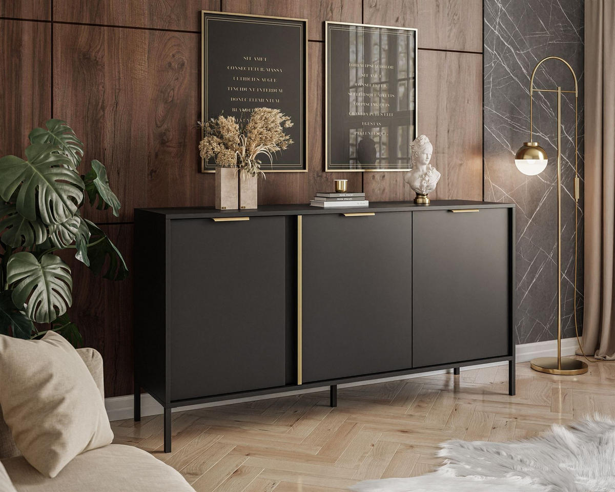 KOMMODE LARETTO 153 cm 3D anthrazit - Schwarz, Holzwerkstoff (153/81.4/40cm) - Lookway