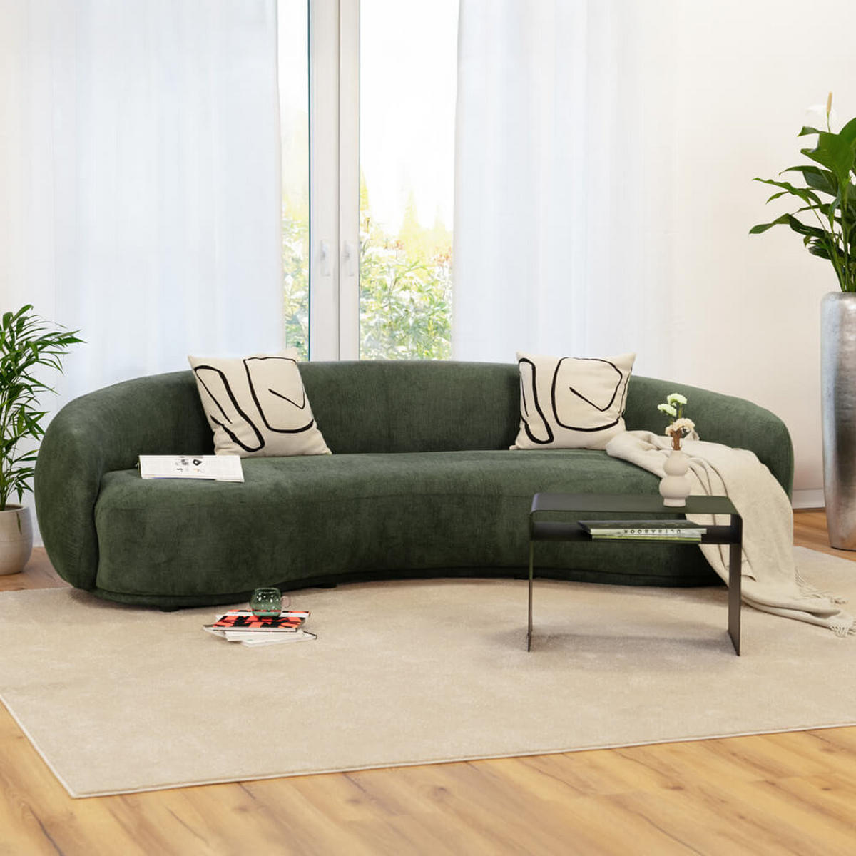 SOFA CASARA Webstoff Dunkelgrün - 258 x 128 x 72 cm - Dunkelgrün, Kunststoff (258/72/128cm) - Home Deluxe