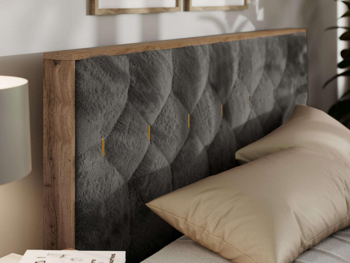 POLSTERBETT LARINO CLASSIC 180/200 - Dunkelgrau Plüsch - Schaum-Matratze - Dunkelgrau, Textil (180/200cm) - MKS