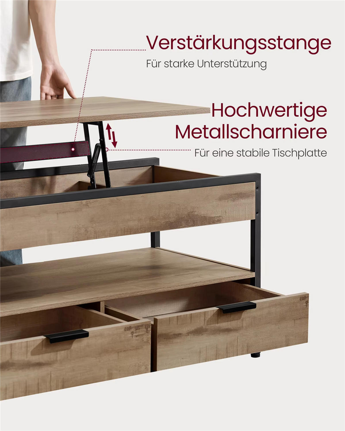 COUCHTISCH 100/50/48-63 cm höhenverstellbar Schublade Braun - Braun, Holz (50/100/63cm) - Kaket