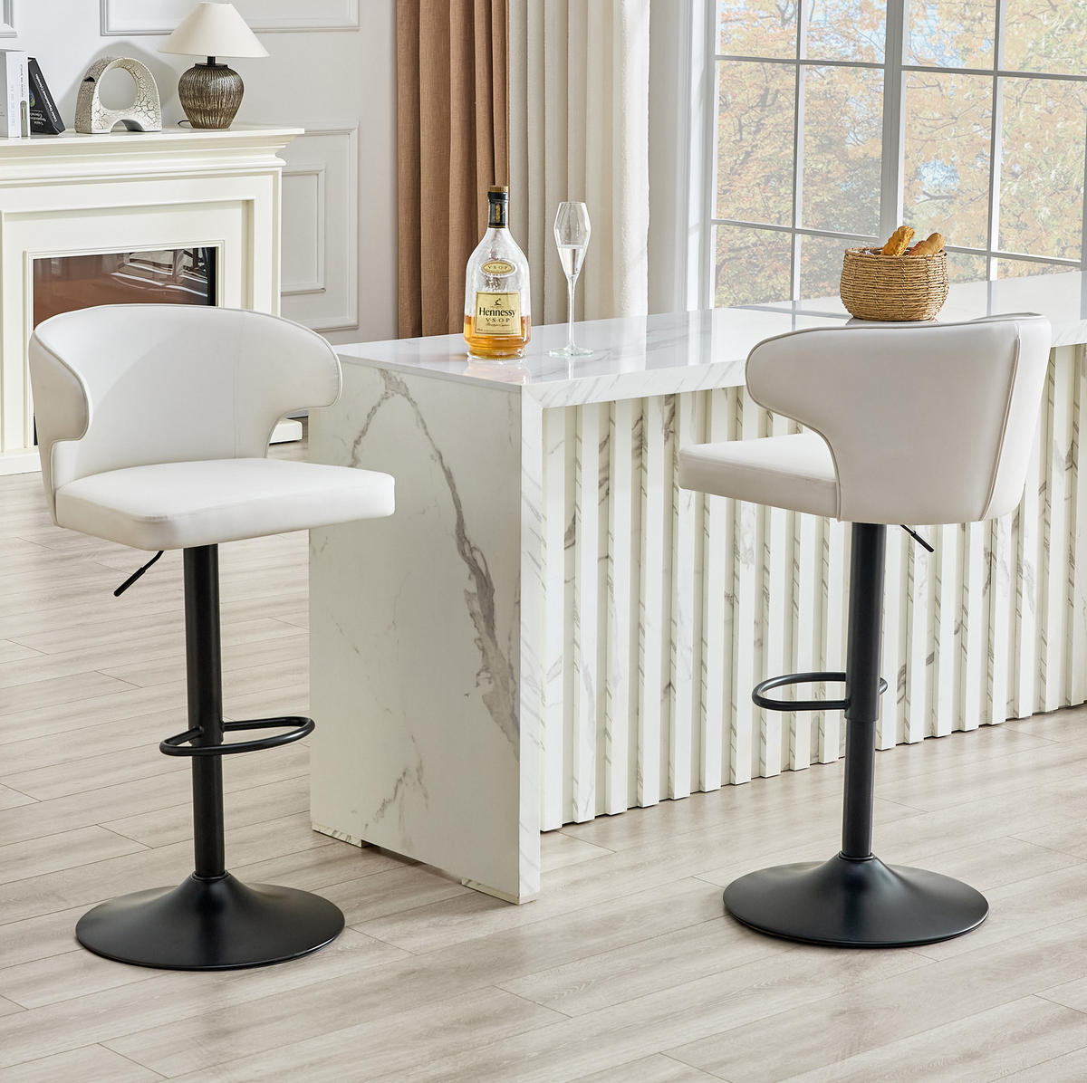 BARHOCKER 2er-Set höhenverstellbar mit Lehne Weiß - Weiß, Metall (45/110/49.72cm) - Meubliv