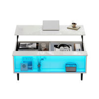 COUCHTISCH 105/50/43 cm höhenverstellbar mit verstecktem Stauraum, LED-Beleuchtung und Glasschiebetüren aus Spanplatte, Weiß - Weiß, Holzwerkstoff (105/50/43cm) - Redom