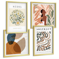 BILDER SET 4er Set - 50x50 cm & 40x60 cm Goldrahmen - Boho-Ästhetik, Pastellposter - Goldfarben, Kunststoff (50/50cm) - TULUP