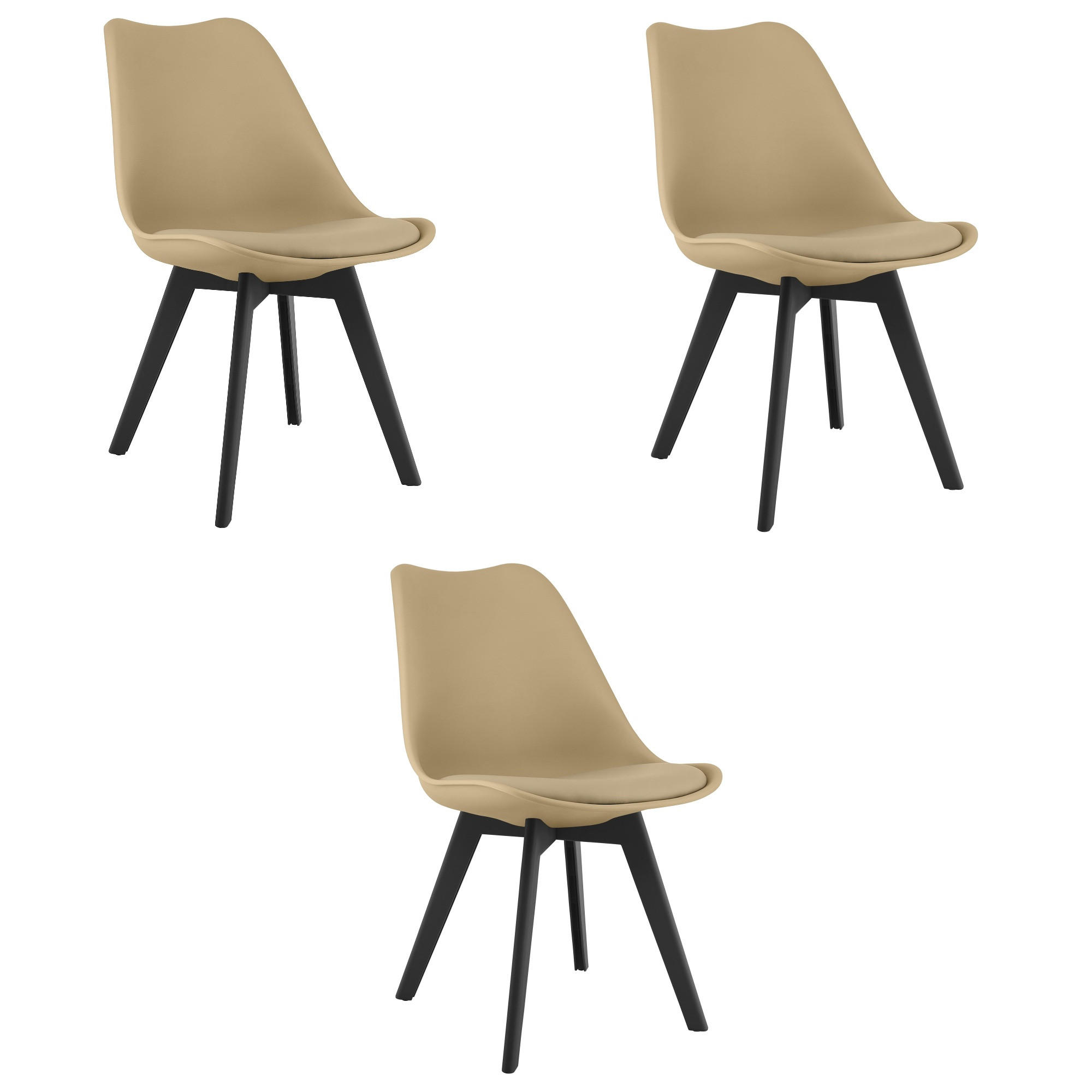 ESSZIMMERSTUHL 3-er Set RIKX dunkelbeiger Sitz, schwarze Beine - Beige/Schwarz, Kunststoff (49/82/43cm) - Valora