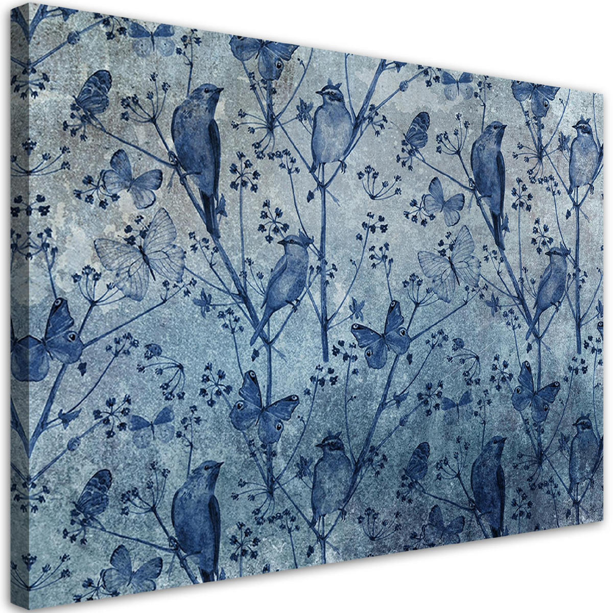WANDBILD abstrakt vögel auf zweigen - Blau, Textil (60/40cm) - Feeby