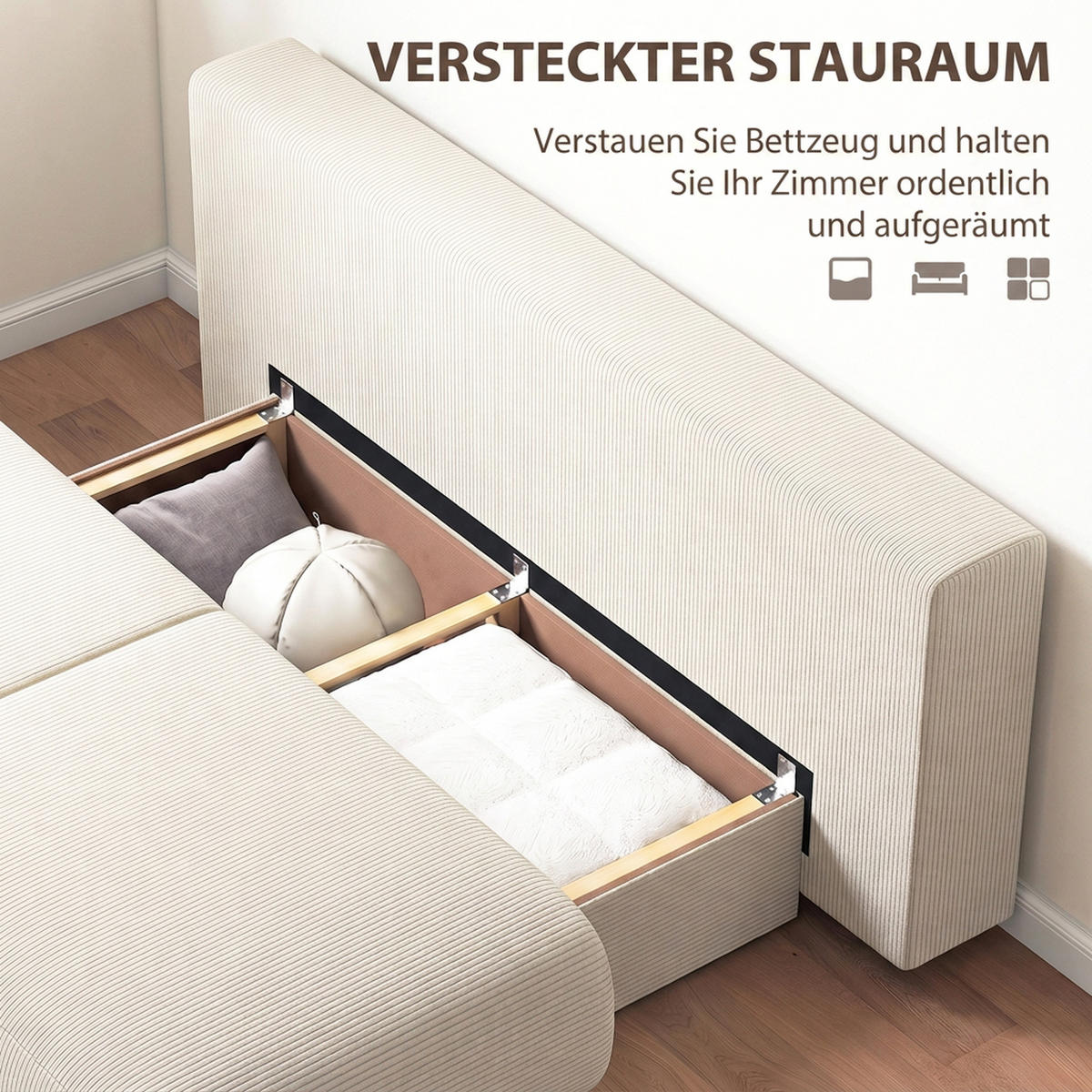 BÄDDSOFFA i manchester, beige - Beige, Textil/Plast (100/84/188cm) - HOMCOM