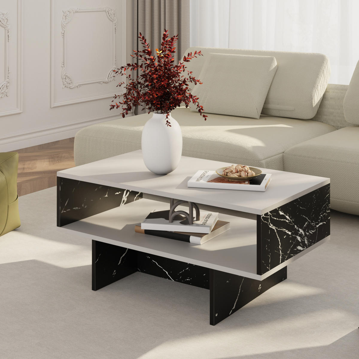 COUCHTISCH Mjölby 80/45/37 - Schwarz, Holzwerkstoff (45/80/37cm) - [en.casa]