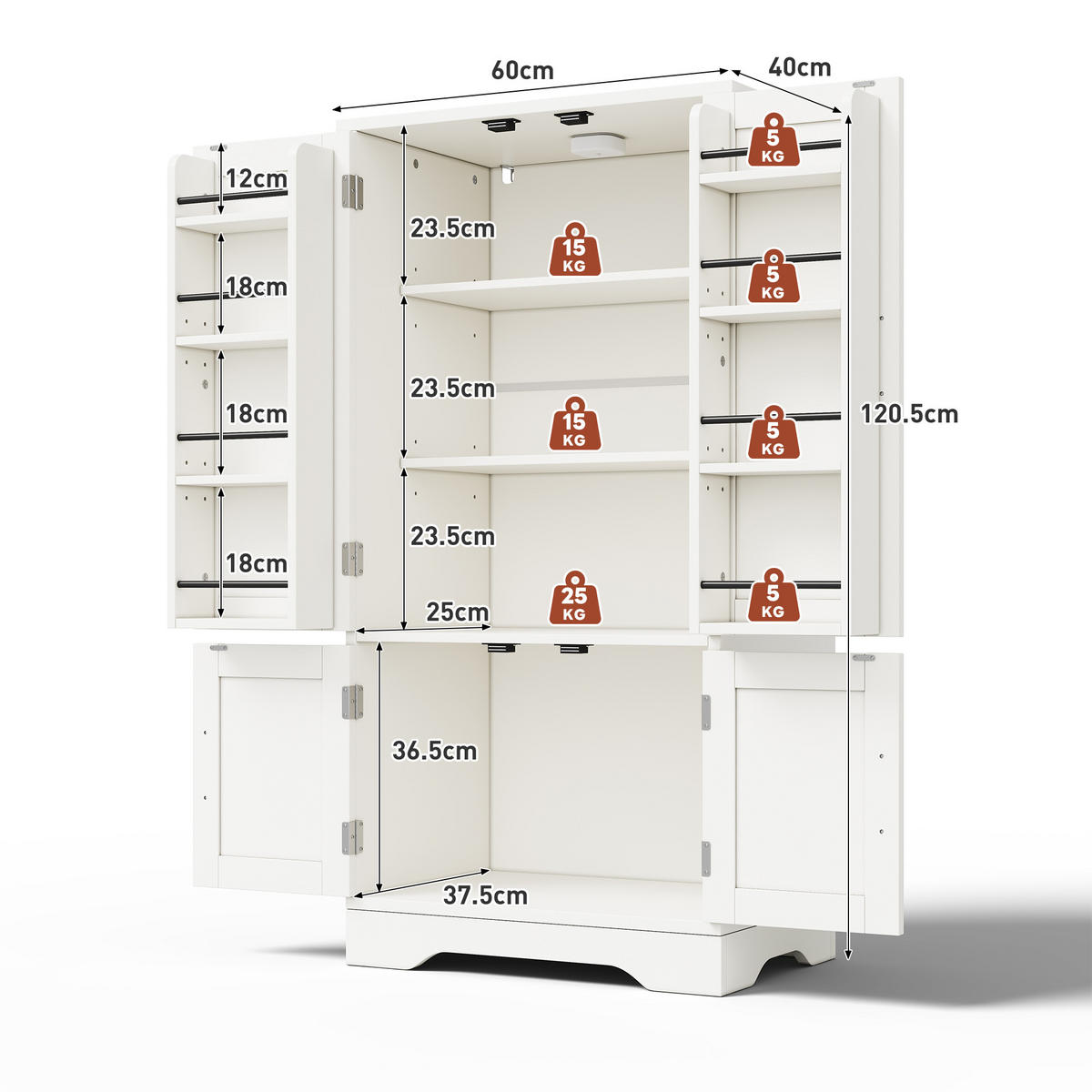 HOCHSCHRANK 4-türig mit LED-Sensorlicht, 3D-Wellenmuster aus MDF, 120/60/40 cm, Weiß - Weiß, Holzwerkstoff (60/120/40cm) - Redom