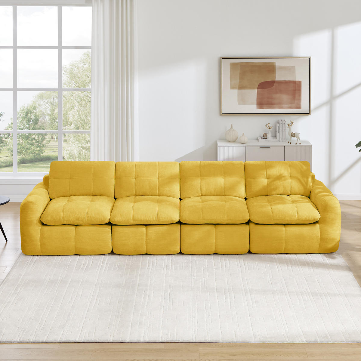 4-SITZER-SOFA DE-34464 Chenille-Bezug Gelb - Gelb, Textil (97/68/334cm) - ComfortXL