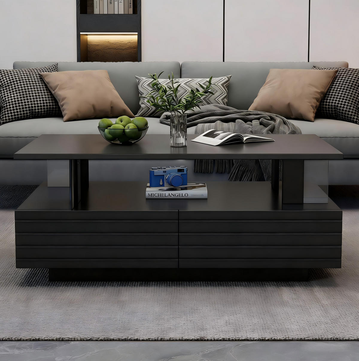 COUCHTISCH 100/50/42 cm schwarz aus Acryl mit Aufbewahrung - Schwarz, Holzwerkstoff (100/50/42cm) - OKMYHOME