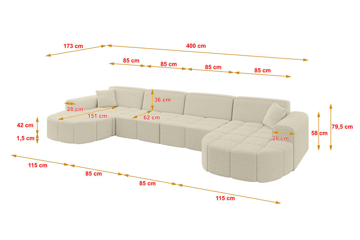 WOHNLANDSCHAFT LIVO-U2 - 400x173x79,5 cm Beige - Beige, Holzwerkstoff/Textil (400/79/173cm) - ALTDECOR